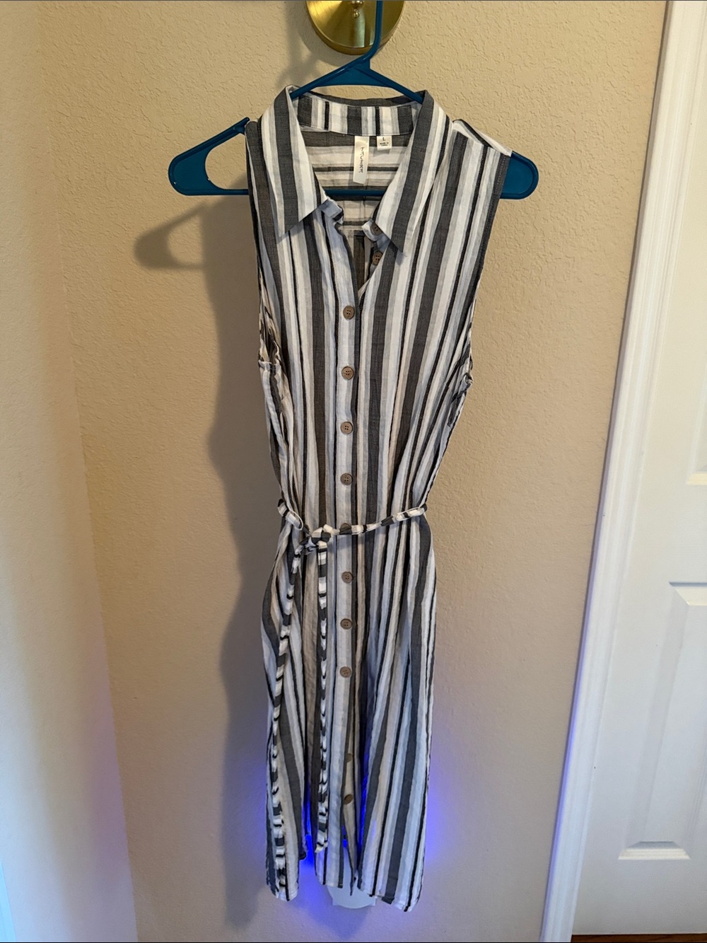 Tacera Black & White Striped Sleeveless Button-Front Midi Dress